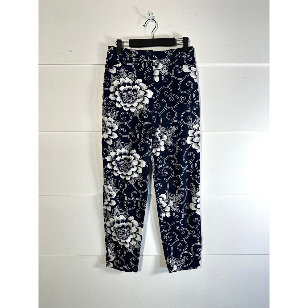 Album by Kenzo Crop pant womens 8 blue floral designer Japan cotton